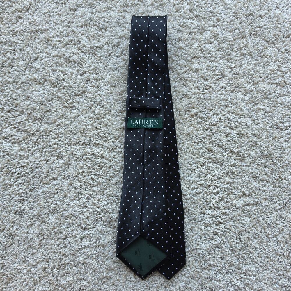 Lauren Ralph Lauren Black White Polka Dot Silk Tie Necktie
